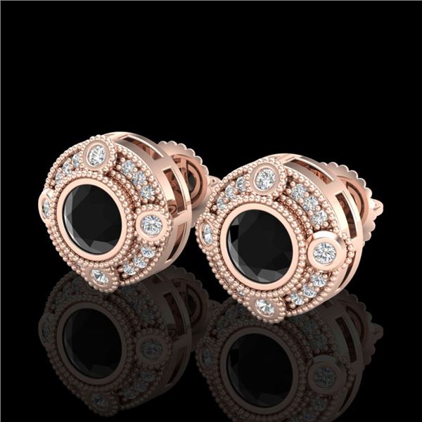 1.5 ctw Fancy Black Diamond Art Deco Stud Earrings 18k Rose Gold - REF-113W6H