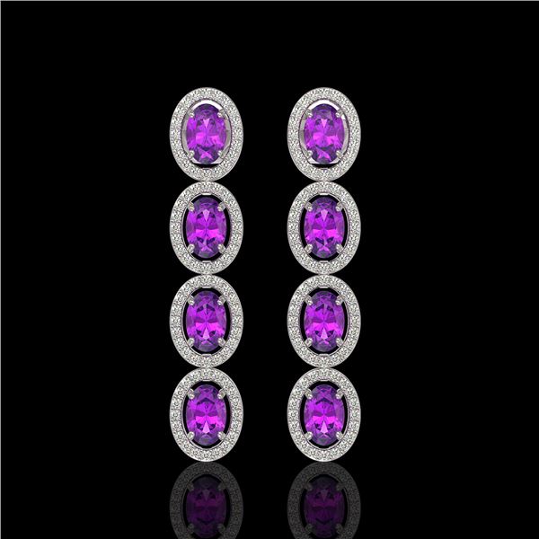 5.56 ctw Amethyst & Diamond Micro Pave Halo Earrings 10k White Gold - REF-143X6A