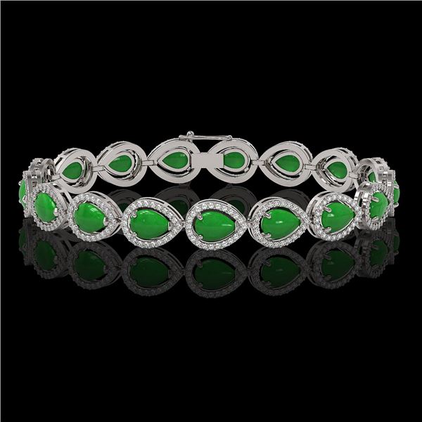 13.19 ctw Jade & Diamond Micro Pave Halo Bracelet 10k White Gold - REF-305M8G