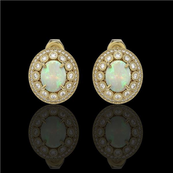 7.4 ctw Certified Opal & Diamond Victorian Earrings 14K Yellow Gold - REF-227R8K