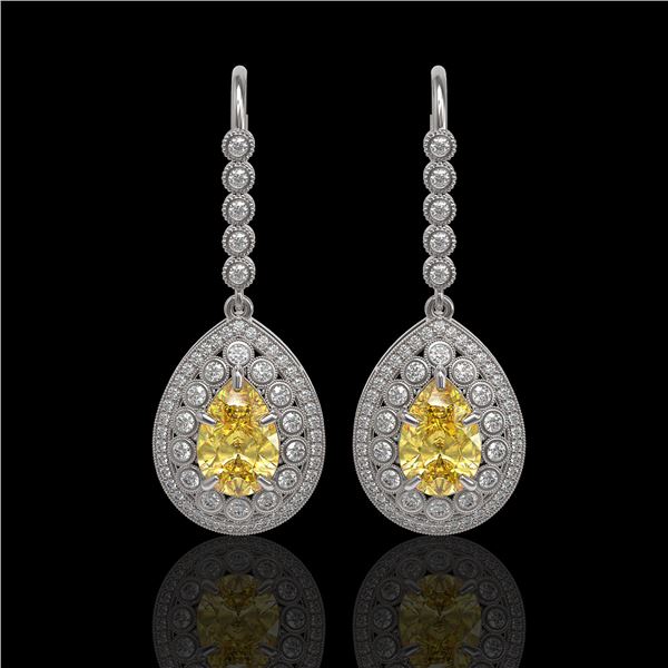 8.15 ctw Canary Citrine & Diamond Victorian Earrings 14K White Gold - REF-244H8R