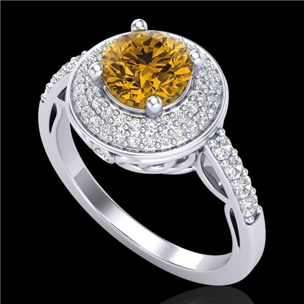 1.7 ctw Intense Fancy Yellow Diamond Art Deco Ring 18k White Gold - REF-309A3N