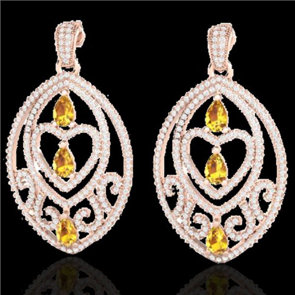 7 ctw Yellow Sapphire & Diamond Heart Earrings 14k Rose Gold - REF-418M2G