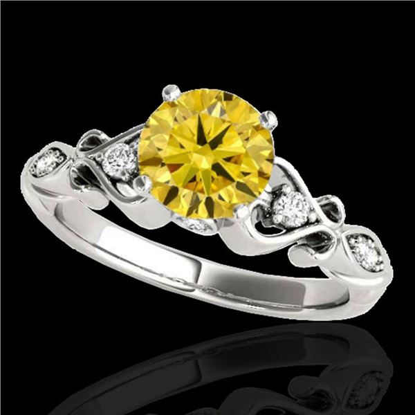 1.15 ctw Certified SI Intense Yellow Diamond Antique Ring 10k White Gold - REF-190K9Y
