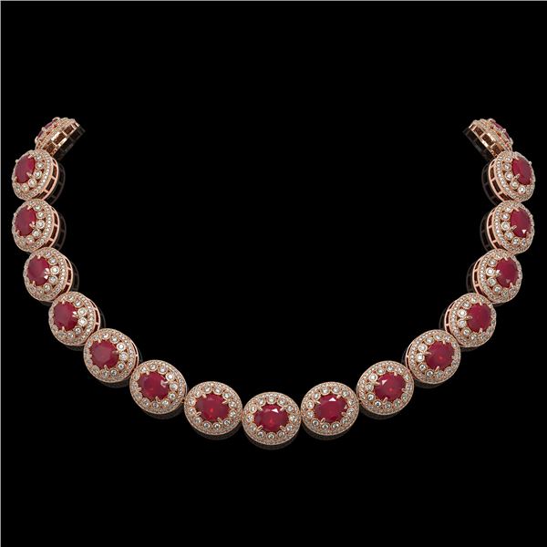 111.75 ctw Certified Ruby & Diamond Victorian Necklace 14K Rose Gold - REF-3015G5W
