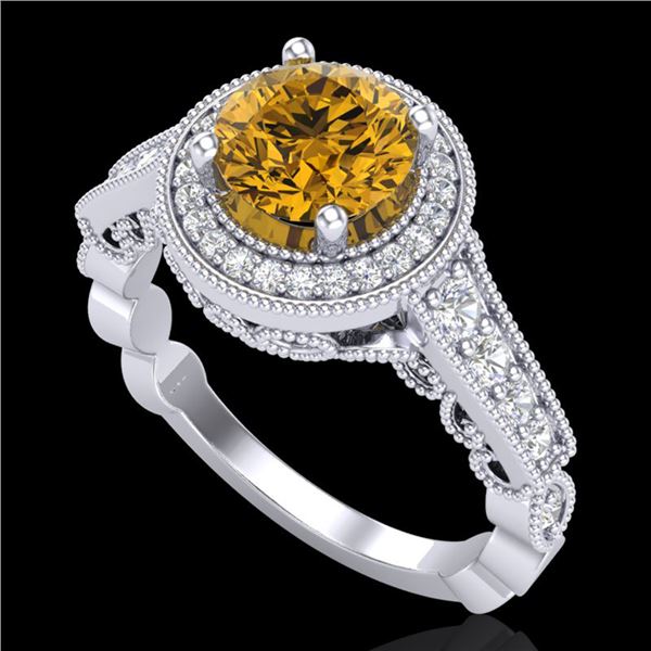 1.91 ctw Intense Fancy Yellow Diamond Art Deco Ring 18k White Gold - REF-263Y6X