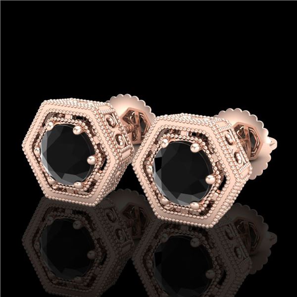 1.07 ctw Fancy Black Diamond Art Deco Stud Earrings 18k Rose Gold - REF-73R3K