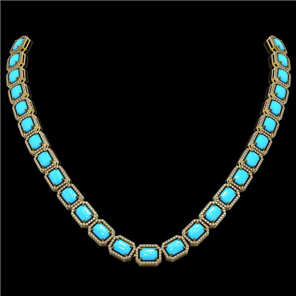 52.89 ctw Turquoise & Diamond Micro Pave Halo Necklace 10k Yellow Gold - REF-670M9G