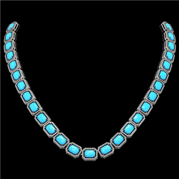 52.89 ctw Turquoise & Diamond Micro Pave Halo Necklace 10k White Gold - REF-670X9A
