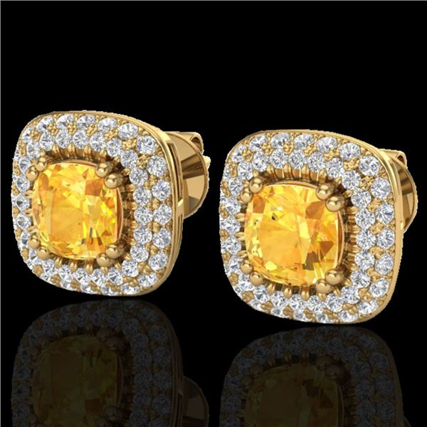 2.16 ctw Citrine & Micro VS/SI Diamond Earrings Halo 18k Yellow Gold - REF-103H6R