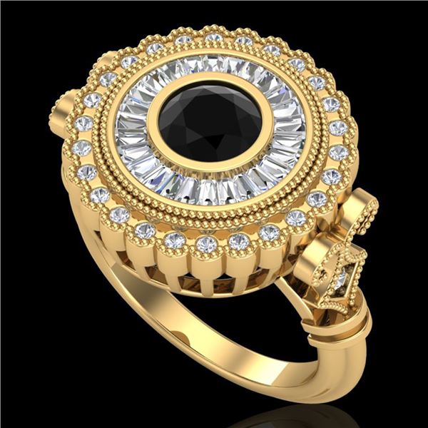 2.03 ctw Fancy Black Diamond Engagment Art Deco Ring 18k Yellow Gold - REF-203K6Y