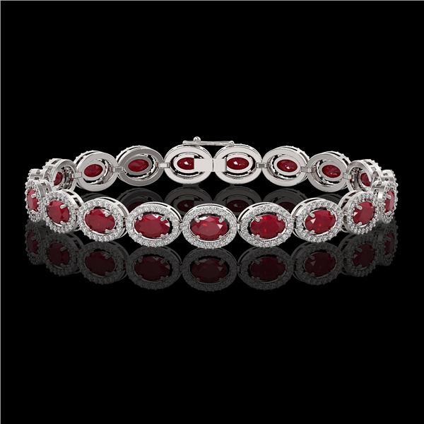 15.2 ctw Ruby & Diamond Micro Pave Halo Bracelet 10k White Gold - REF-300N2F