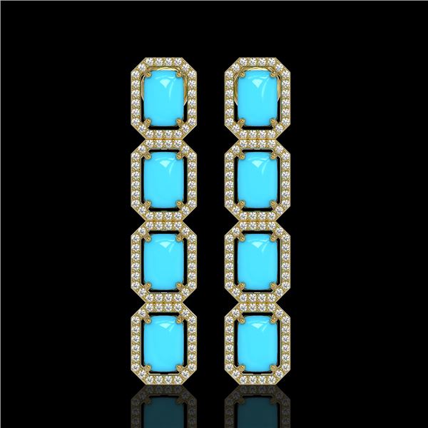 11.13 ctw Turquoise & Diamond Micro Pave Halo Earrings 10k Yellow Gold - REF-145R6K