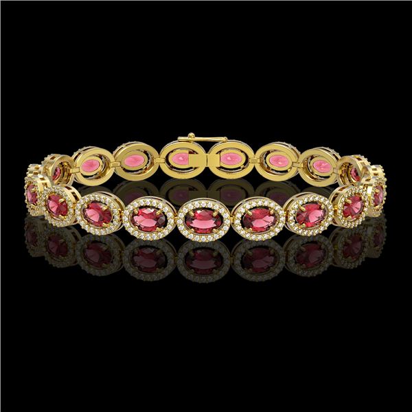 13.87 ctw Tourmaline & Diamond Micro Pave Halo Bracelet 10k Yellow Gold - REF-309N3F