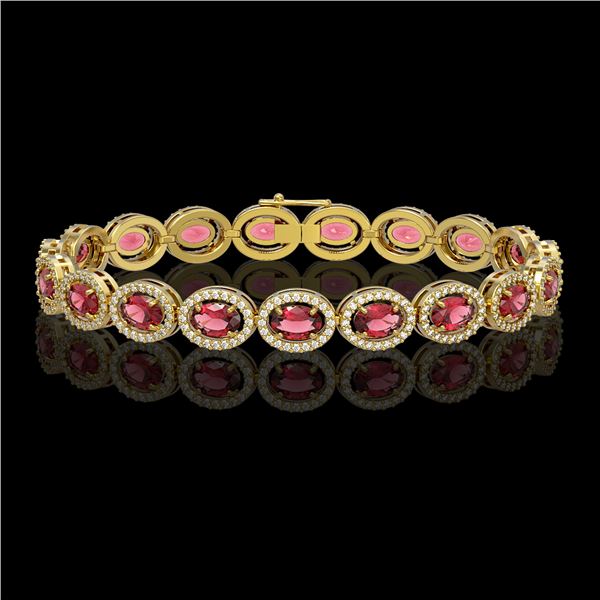 13.87 ctw Tourmaline & Diamond Micro Pave Halo Bracelet 10k Yellow Gold - REF-309N3F