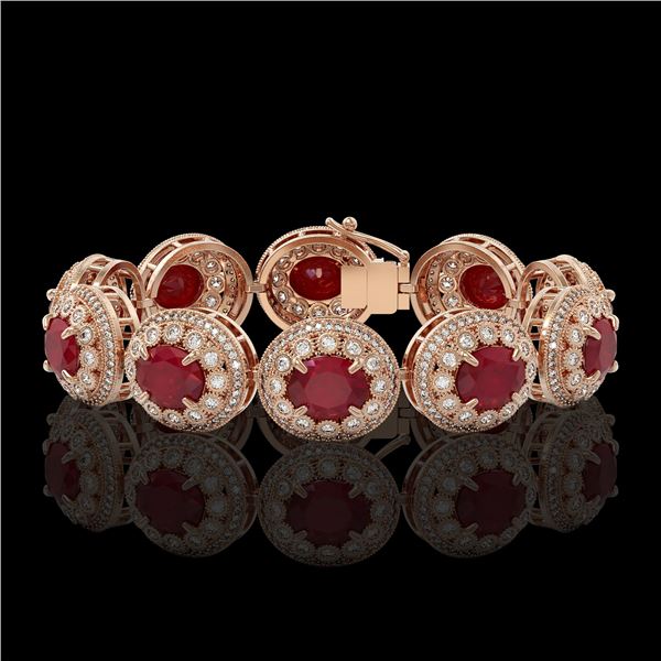 49.17 ctw Certified Ruby & Diamond Victorian Bracelet 14K Rose Gold - REF-1369R3K