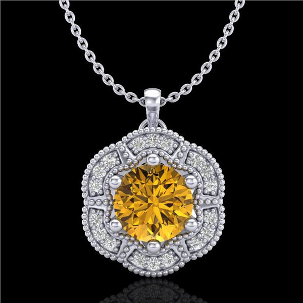 1.01 ctw Intense Fancy Yellow Diamond Art Deco Necklace 18k White Gold - REF-232F8M