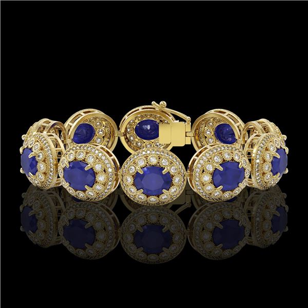 49.17 ctw Sapphire & Diamond Victorian Bracelet 14K Yellow Gold - REF-1334G4W