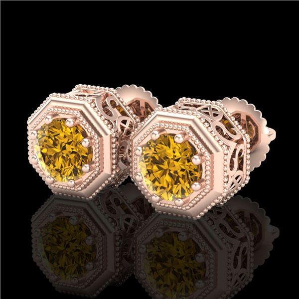 1.07 ctw Intense Fancy Yellow Diamond Art Deco Earrings 18k Rose Gold - REF-172Y8X