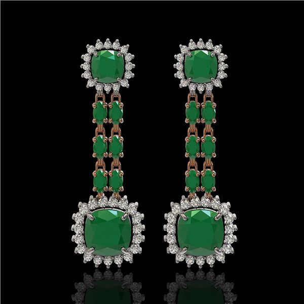 19.88 ctw Emerald & Diamond Earrings 14K Rose Gold - REF-336W4H