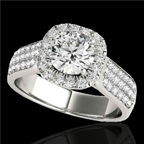 1.8 ctw Certified Diamond Solitaire Halo Ring 10k White Gold - REF-193H6R