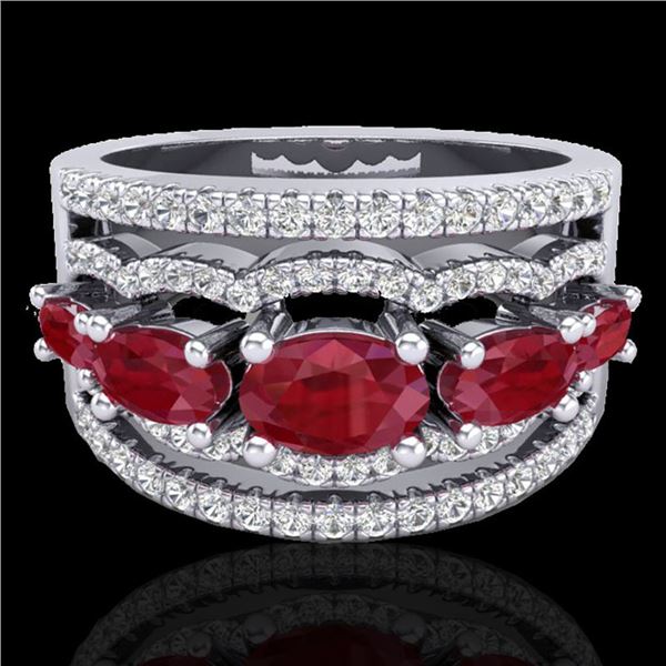 2.25 ctw Ruby & Micro Pave VS/SI Diamond Designer Ring 10k White Gold - REF-81R8K