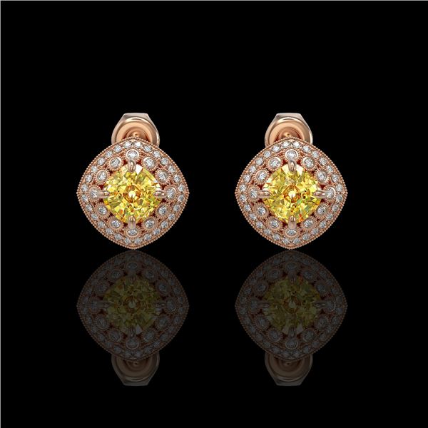 3.89 ctw Canary Citrine & Diamond Victorian Earrings 14K Rose Gold - REF-108F5M