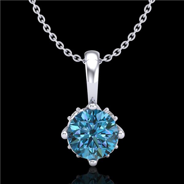 0.62 ctw Fancy Intense Blue Diamond Art Deco Necklace 18k White Gold - REF-72H8R