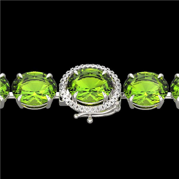 67 ctw Peridot & Micro Pave Diamond Bracelet 14k White Gold - REF-428R8K