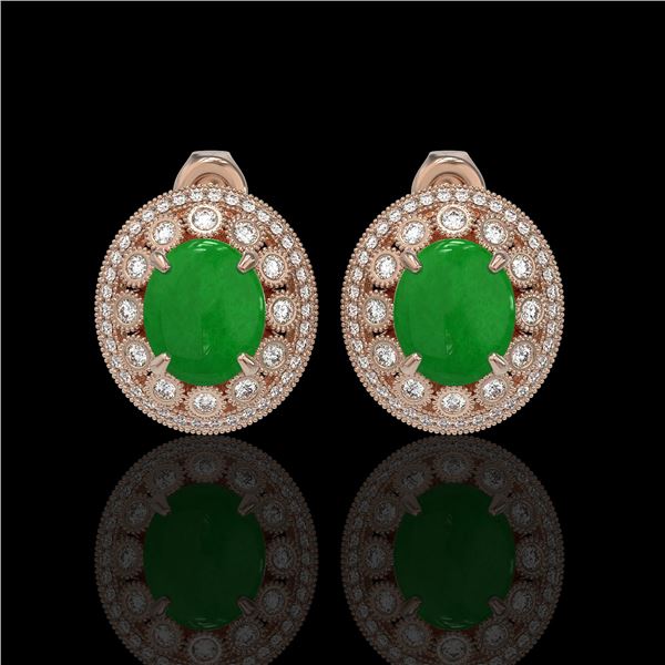 10.61 ctw Jade & Diamond Victorian Earrings 14K Rose Gold - REF-269K3Y