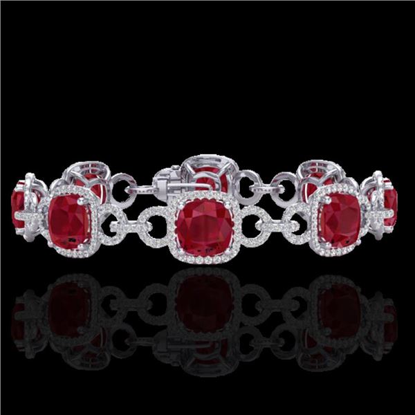 25 ctw Ruby & Micro VS/SI Diamond Certified Bracelet 14k White Gold - REF-457H3R