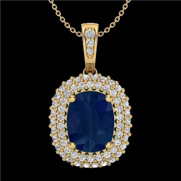 3.15 ctw Sapphire & Micro Pave VS/SI Diamond Necklace 18k Yellow Gold - REF-90W2H