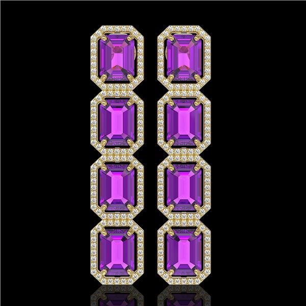 18.59 ctw Amethyst & Diamond Micro Pave Halo Earrings 10k Yellow Gold - REF-209H3R