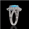 Image 3 : 4.02 ctw Turquoise & Diamond Victorian Ring 14K White Gold - REF-123F6M