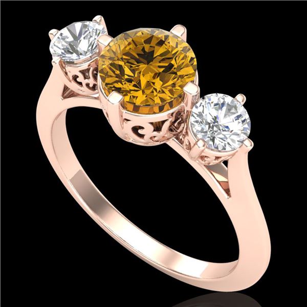 1.51 ctw Intense Fancy Yellow Diamond Art Deco Ring 18k Rose Gold - REF-236K4Y