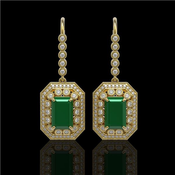 14.16 ctw Certified Emerald & Diamond Victorian Earrings 14K Yellow Gold - REF-345G5W