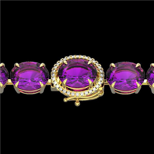 78 ctw Amethyst & Micro Pave Diamond Bracelet 14k Yellow Gold - REF-218R2K