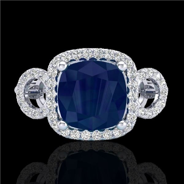 3.15 ctw Sapphire & Micro VS/SI Diamond Certified Ring 18k White Gold - REF-76H8R