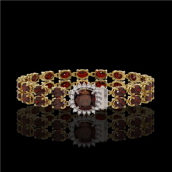 14.98 ctw Garnet & Diamond Bracelet 14K Yellow Gold - REF-178H2R