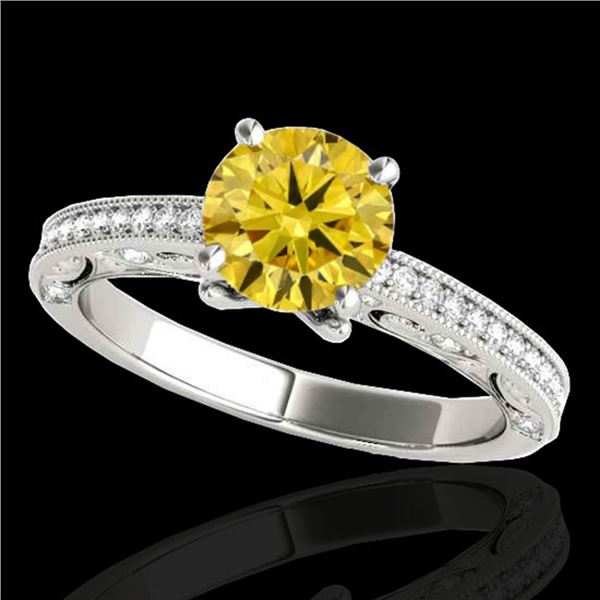 1.25 ctw Certified SI Intense Yellow Diamond Antique Ring 10k White Gold - REF-184H3R