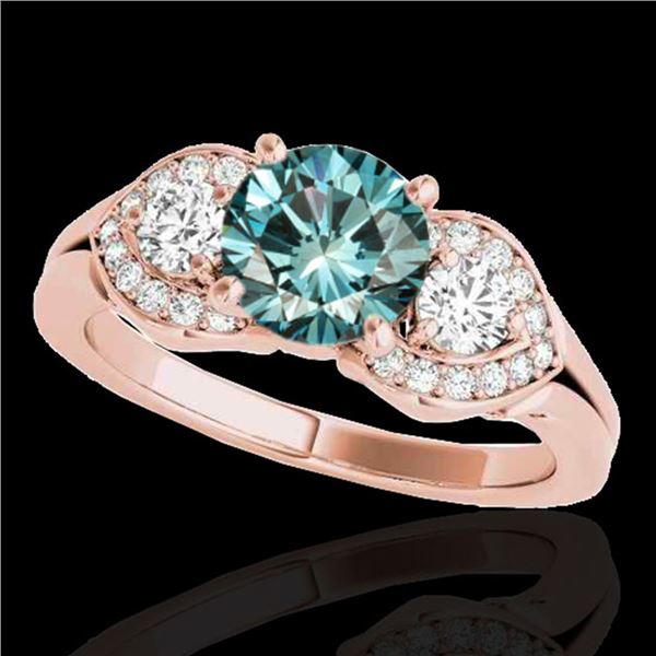 1.45 ctw SI Certified Fancy Blue Diamond 3 Stone Ring 10k Rose Gold - REF-150M2G