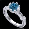 Image 1 : 1.71 ctw Fancy Intense Blue Diamond Art Deco Ring 18k White Gold - REF-263N6F