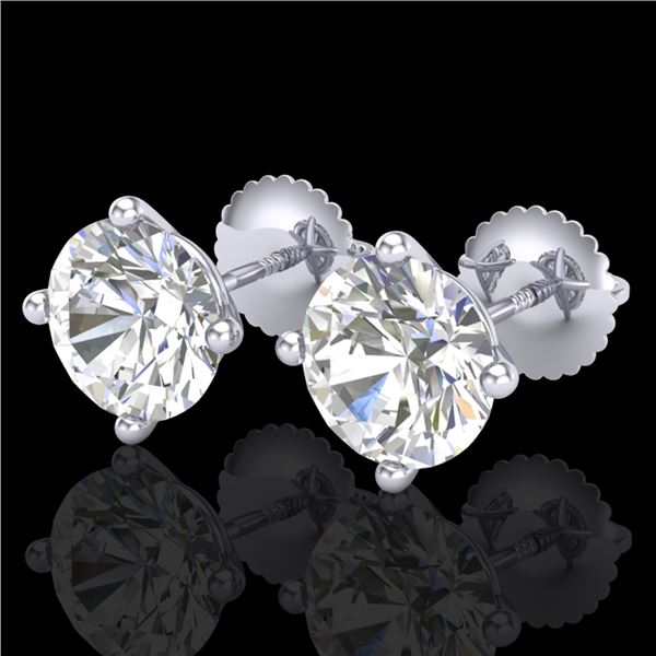 3.01 ctw VS/SI Diamond Solitaire Art Deco Stud Earrings 18k White Gold - REF-908N2F