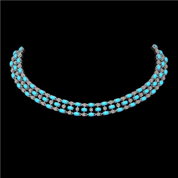 28.79 ctw Turquoise & Diamond Necklace 10K White Gold - REF-427K3Y