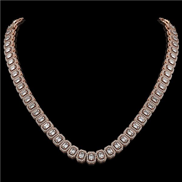 26.11 ctw Emerald Cut Diamond Micro Pave Necklace 18K Rose Gold - REF-3101F2M