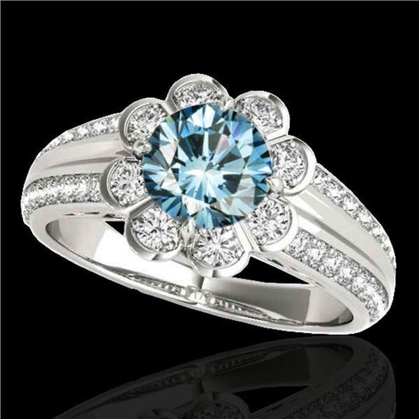 1.5 ctw SI Certified Fancy Blue Diamond Solitaire Halo Ring 10k White Gold - REF-128F8M