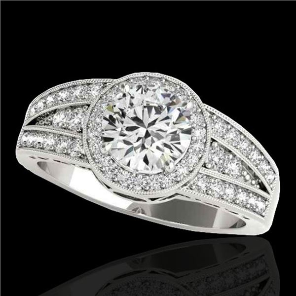 1.5 ctw Certified Diamond Solitaire Halo Ring 10k White Gold - REF-211F4M