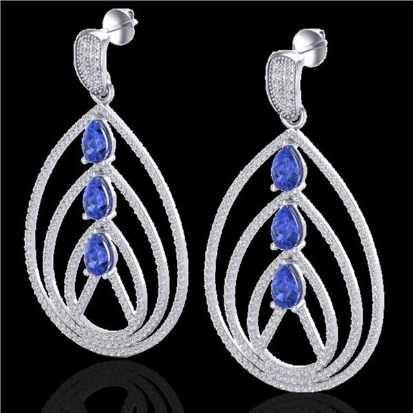 4 ctw Tanzanite & Micro Pave VS/SI Diamond Earrings 18k White Gold - REF-307K3Y