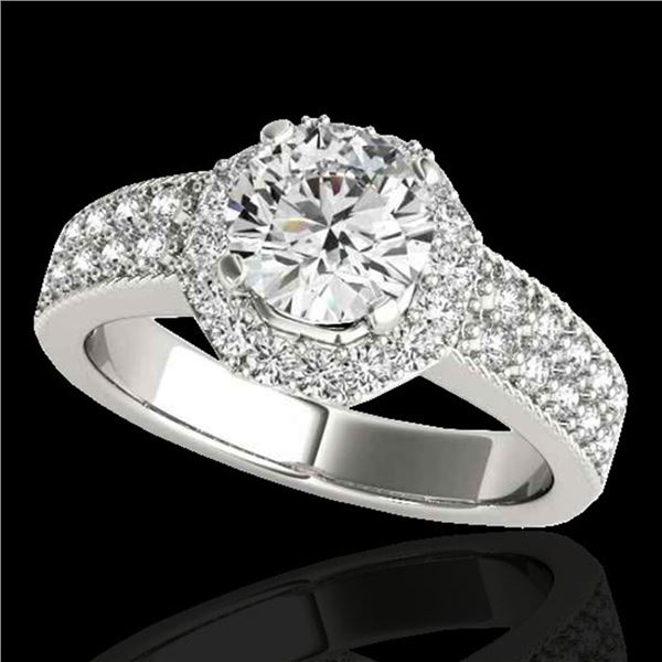 1.4 ctw Certified Diamond Solitaire Halo Ring 10k White Gold - REF-204M5G