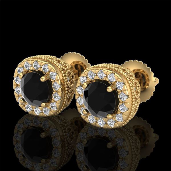 1.69 ctw Fancy Black Diamond Art Deco Stud Earrings 18k Yellow Gold - REF-121F8M